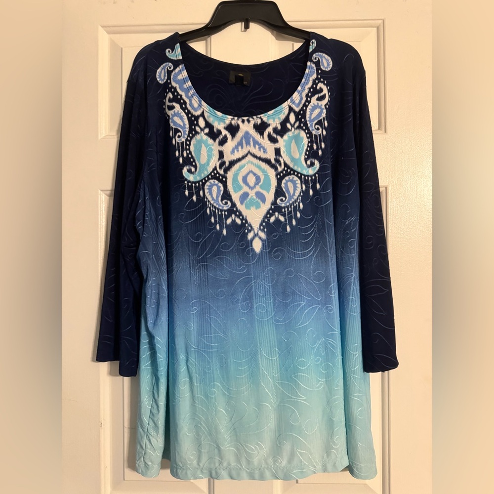 JM Collection Navy and Aqua Tunic